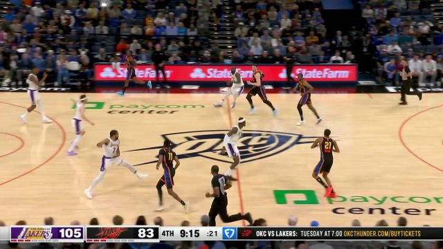 【2025年04月07日 湖人vs雷霆集锦】总是能快人一步 詹姆斯抢断反击1打0滑翔拉杆暴扣