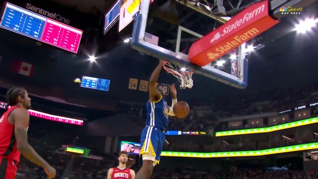 【2025年04月07日 火箭vs勇士集锦】库里眼疾手快击地妙传 库明加接球起飞暴扣得手