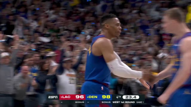 【2025年04月20日 快船vs掘金集锦】快船vs掘金五佳球 威少大心脏三分掌控优势 哈登招牌压哨三分无人能及