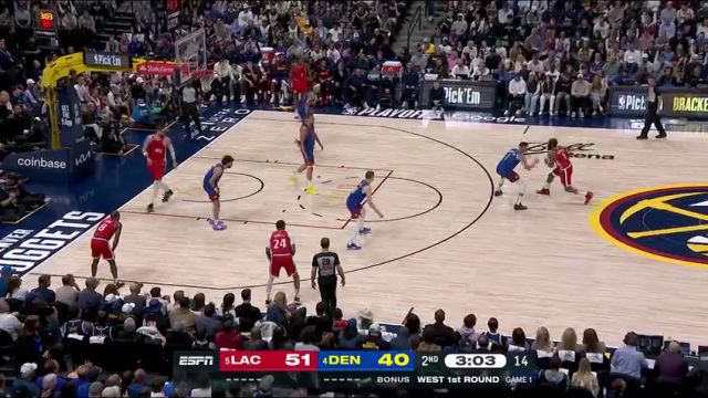 【2025年04月20日】NBA常规赛：快船vs掘金第2节英文原声录像回放