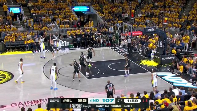 【2025年04月20日 雄鹿vs步行者集锦】打破僵局！特纳后撤步三分高难度压哨命中势要将胜利收入囊中