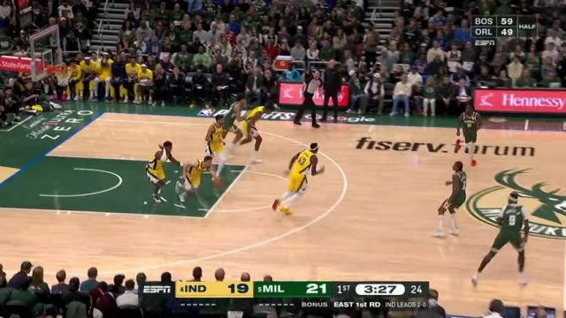 【2025年04月26日】NBA季后赛：步行者vs雄鹿G3第1节英文原声录像回放