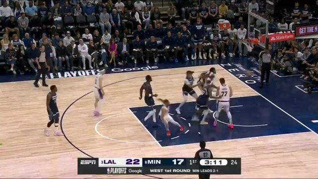 【2025年04月28日】NBA季后赛：湖人vs森林狼G4第1节英文原声录像回放