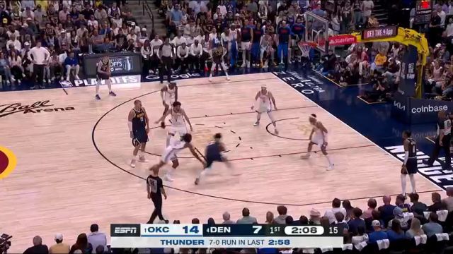 【2025年05月12日】NBA季后赛西部半决赛：雷霆vs掘金G4第1节英文原声录像回放