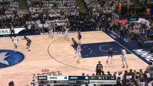 【2025年05月25日】NBA西部决赛G3：雷霆vs森林狼第1节英文原声录像回放