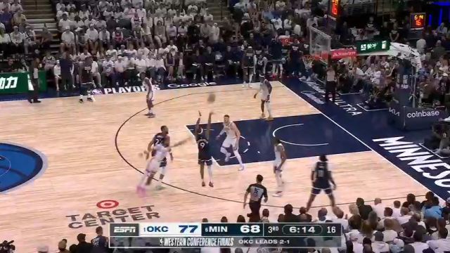 【2025年05月27日 雷霆vs森林狼集锦】瓢泼大雨下不停！森林狼火力全开一口气连得11分扳平比分