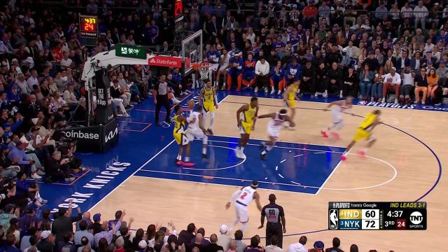 【2025年05月30日 步行者vs尼克斯集锦】球队发动机！布伦森突破分球篮下的布里奇斯轻松吃饼