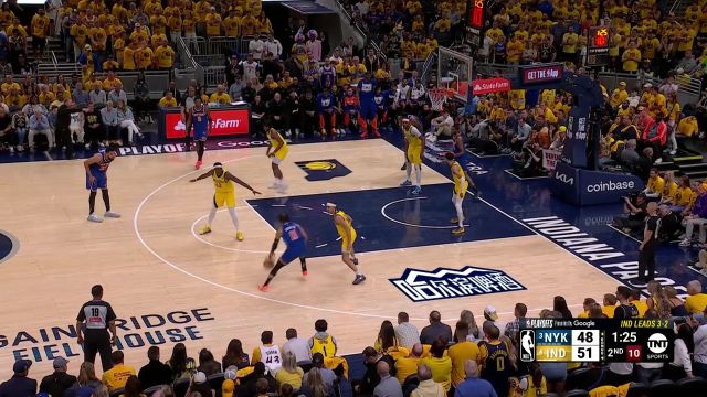 【2025年06月01日 尼克斯vs步行者集锦】教科书式单打！布伦森顶着防守金鸡独立抛投稳稳命中