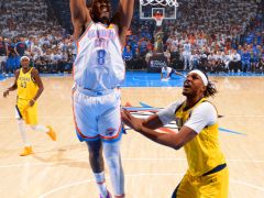 NBA总决赛G5：雷霆半场领先步行者14分 三少36+9显轻松双塔效果极佳