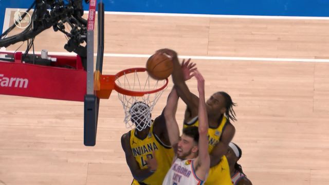 【2025年06月17日 步行者vs雷霆集锦】神兵天降！内史密斯篮下伺机而动 飞身补扣继续追分