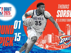 2025年NBA选秀托马斯-索伯 雷霆在第15顺位选中来自乔治城的全面中锋