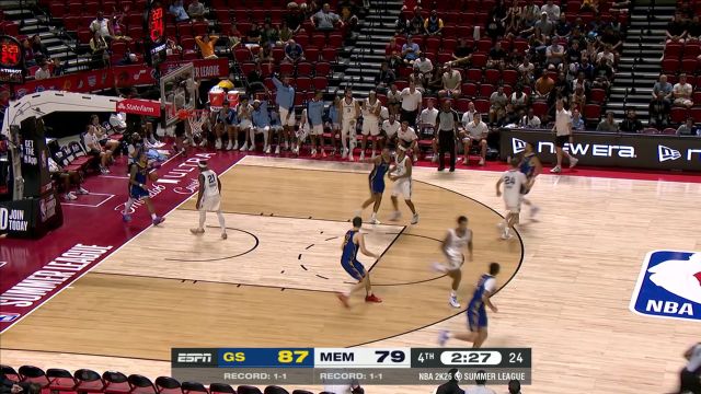 【2025年07月16日 勇士vs灰熊集锦】GG-杰克逊假动作晃倒身后追防 弧顶三分开镜瞄准正中靶心