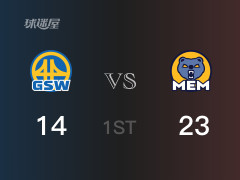 NBA常规赛 ：首节数据，灰熊以23-14领先勇士，贾迈·马沙克8分3篮板