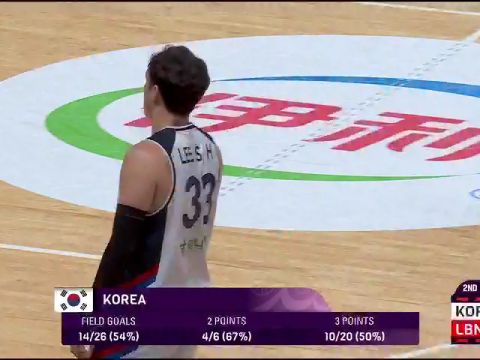 男篮亚洲杯A组小组赛：韩国vs黎巴嫩第2节英文原声回放