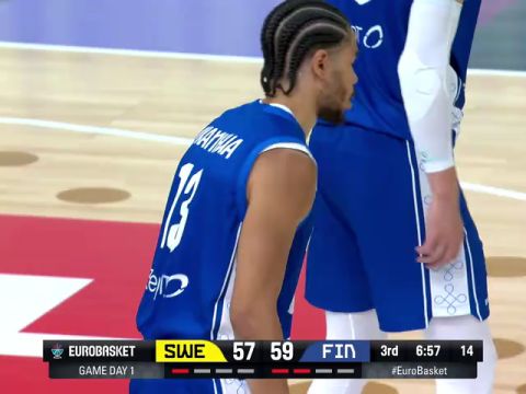 男篮欧锦赛B组小组赛：瑞典vs芬兰第3节英文原声回放