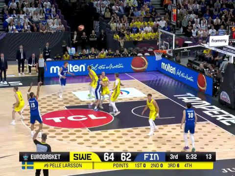 男篮欧锦赛B组小组赛：瑞典vs芬兰第3节中文解说回放