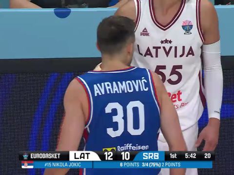 男篮欧洲杯A组小组赛：拉脱维亚vs塞尔维亚第1节英文原声回放