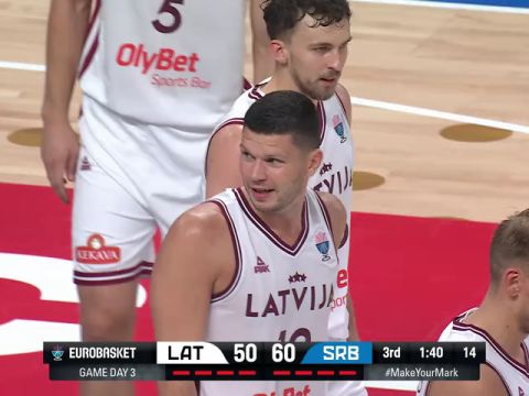 男篮欧洲杯A组小组赛：拉脱维亚vs塞尔维亚第3节英文原声回放