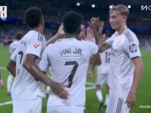 [进球视频] 超强个人能力！维尼修斯一条龙推进低射破门！皇马1分钟2球反超