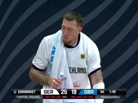男篮欧洲杯B组小组赛：德国vs英国第1节中文解说回放