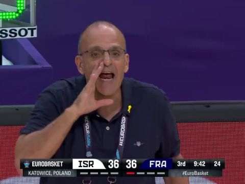 男篮欧洲杯D组小组赛：以色列vs法国第3节英文原声回放
