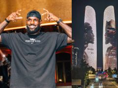 中国行继续！詹姆斯已于凌晨飞抵成都 双子塔为他点亮巨幅海报