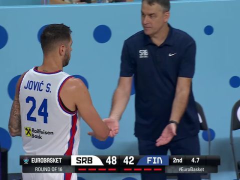 男篮欧洲杯16强赛：塞尔维亚vs芬兰第2节英文原声回放