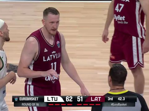 男篮欧洲杯16强赛：立陶宛vs拉脱维亚第3节英文原声回放