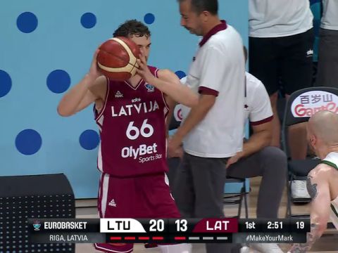 男篮欧洲杯16强赛：立陶宛vs拉脱维亚第1节英文原声回放