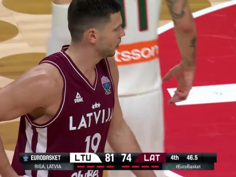 男篮欧洲杯16强赛：立陶宛vs拉脱维亚第4节英文原声回放