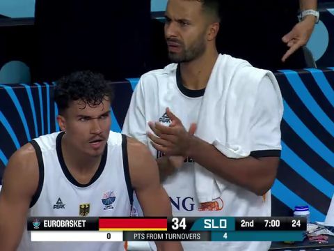 男篮欧洲杯1/4决赛：德国vs斯洛文尼亚第2节中文解说回放