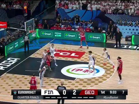 男篮欧洲杯1/4决赛：芬兰vs格鲁吉亚第1节英文原声回放