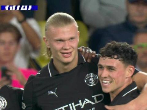 [进球视频]腿长就是好啊！格瓦迪奥尔过顶直塞打穿防线，哈兰德飞身挑射破门