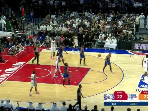 NBA季前赛：尼克斯vs76人第1节中文解说回放