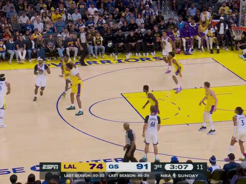 NBA季前赛：湖人vs勇士第3节英文原声回放