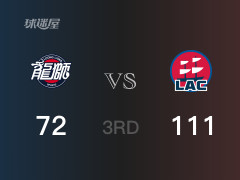 三节比分，快船111-72领先广州，伦纳德18分