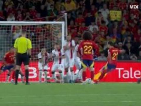 [进球视频] 精彩！奥亚萨瓦尔任意球直接爆射破门！西班牙2-0领先格鲁吉亚！