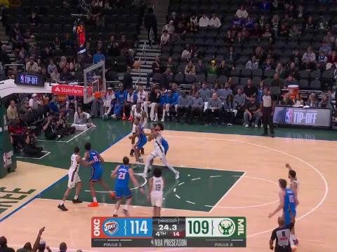 [微博全场集锦]🏀季前赛-SGA半场23+6 字母16+7 科尔-安东尼21分 雷霆险胜雄鹿