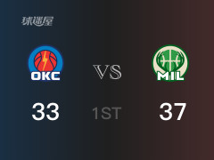 首节结束，雄鹿以37-33领先雷霆，小波特9分2助攻