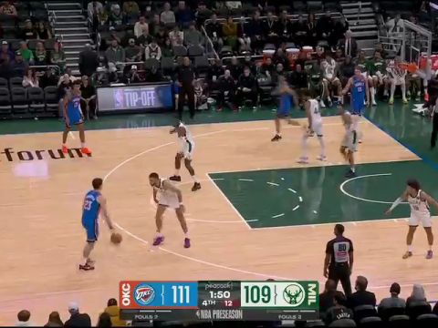 NBA季前赛：雷霆vs雄鹿第4节英文原声回放