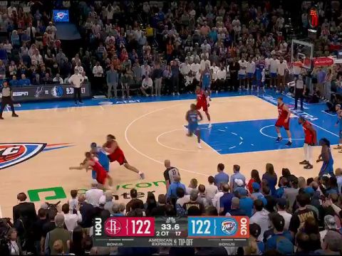 NBA常规赛：火箭vs雷霆加时赛2英文原声回放