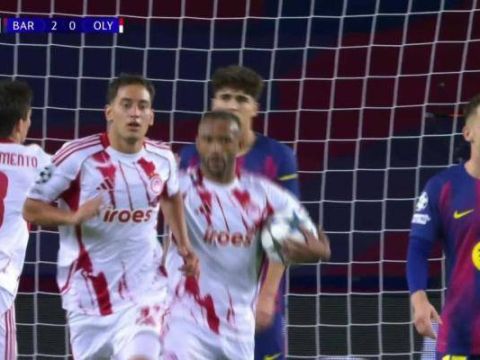 [进球视频]奥林匹亚科斯进球越位，但加西亚手球在先送点，卡埃比主罚命中