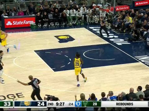 雄鹿vs步行者第2节英文原声回放