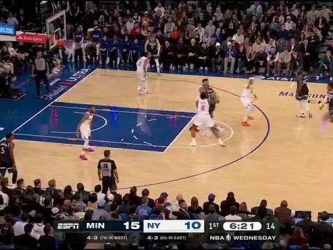 NBA常规赛：森林狼vs尼克斯第1节英文原声回放