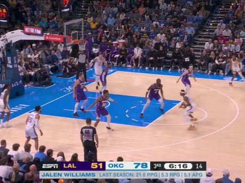 NBA常规赛：湖人vs雷霆英文原声全场回放