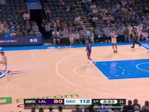 NBA常规赛：湖人vs雷霆第4节中文解说回放