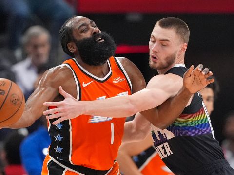 哈登vs掘金集锦 全场23+8+5攻传一体难挽颓势