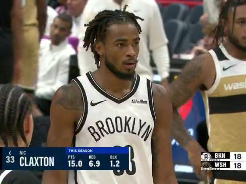 NBA常规赛：篮网vs奇才第1节英文原声回放