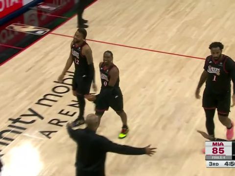 NBA常规赛：热火vs76人第3节英文原声回放