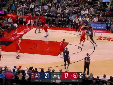 骑士vs猛龙第1节英文原声回放